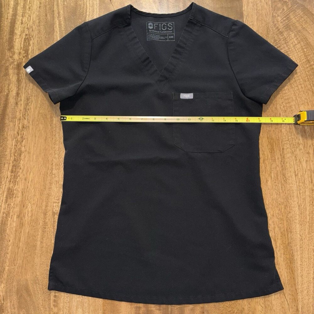 FIGS Catarina Scrub Top Womens XXS Black V-Neck 1 Pocket FW1000